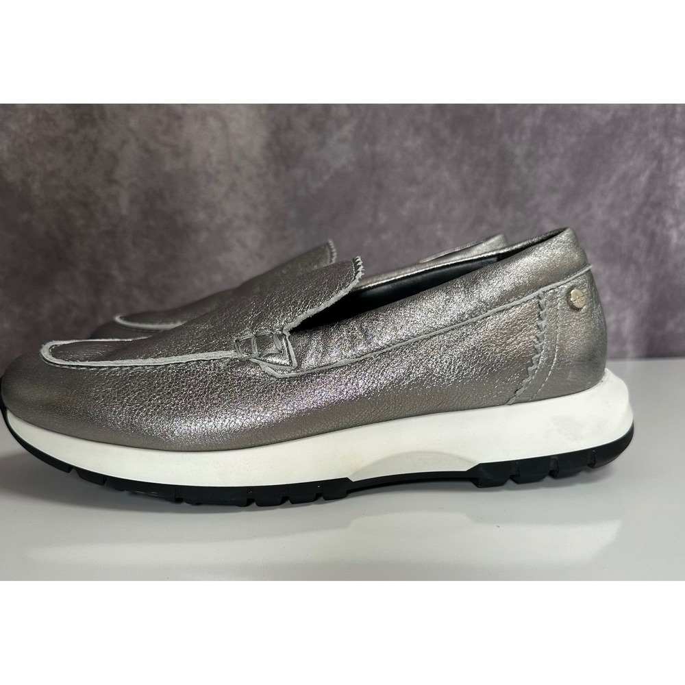 Aquatalia Karena Slip-On Sneaker Metallic Silver Leather Waterproof Size 10 New